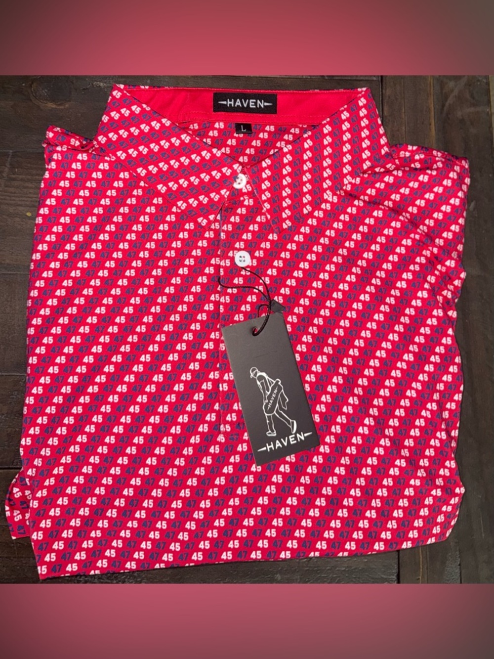 HAVEN RED WHITE AND BLUE GOLF POLO COMMANDER IN CHIEF LARGE